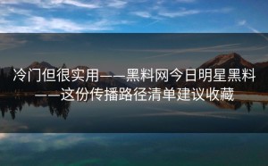 冷门但很实用——黑料网今日明星黑料——这份传播路径清单建议收藏