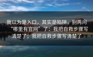 我以为是入口，其实是陷阱，别再问“哪里有官网”了：我把自救步骤写清楚了；我把自救步骤写清楚了