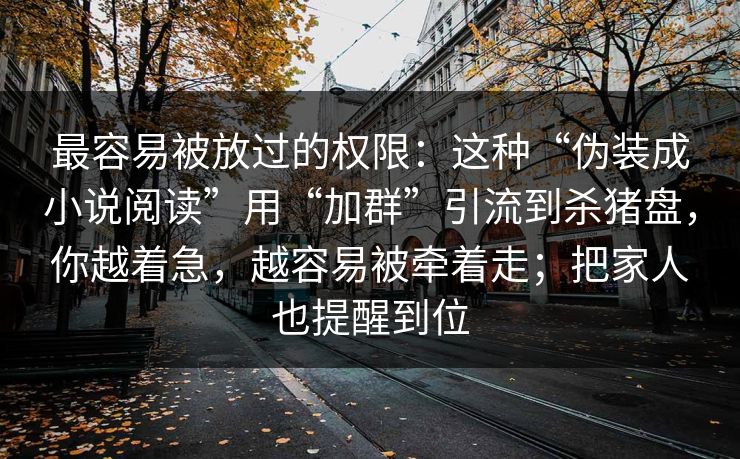 最容易被放过的权限：这种“伪装成小说阅读”用“加群”引流到杀猪盘，你越着急，越容易被牵着走；把家人也提醒到位