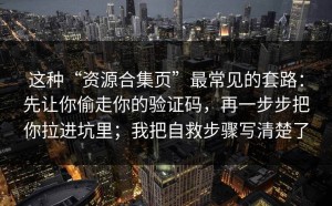 这种“资源合集页”最常见的套路：先让你偷走你的验证码，再一步步把你拉进坑里；我把自救步骤写清楚了