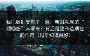 我把数据复盘了一遍：新91视频的“顺畅感”从哪来？背后是隐私选项在起作用（越早知道越好）