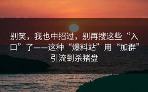 别笑，我也中招过，别再搜这些“入口”了——这种“爆料站”用“加群”引流到杀猪盘