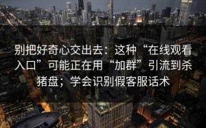 别把好奇心交出去：这种“在线观看入口”可能正在用“加群”引流到杀猪盘；学会识别假客服话术