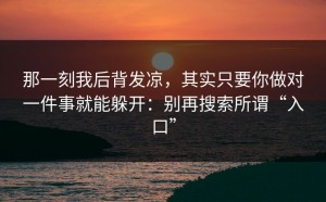 那一刻我后背发凉，其实只要你做对一件事就能躲开：别再搜索所谓“入口”