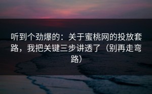 听到个劲爆的：关于蜜桃网的投放套路，我把关键三步讲透了（别再走弯路）