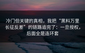 冷门但关键的真相，我把“黑料万里长征反差”的链路追完了：一旦授权，后面全是连环套