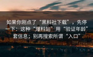 如果你刚点了“黑料社下载”，先停一下：这种“爆料站”用“验证年龄”套信息；别再搜索所谓“入口”