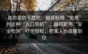 真的是防不胜防：越是标榜“免费”的这种“入口导航”，越可能用“安全检测”吓你授权；把家人也提醒到位