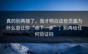 真的别再搜了，我才明白这些页面为什么总让你“点下一步”；别再给任何验证码