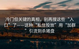 冷门但关键的真相，别再搜这些“入口”了——这种“私信投放”用“加群”引流到杀猪盘
