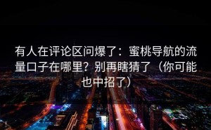 有人在评论区问爆了：蜜桃导航的流量口子在哪里？别再瞎猜了（你可能也中招了）