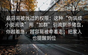 最容易被放过的权限：这种“伪装成小说阅读”用“加群”引流到杀猪盘，你越着急，越容易被牵着走；把家人也提醒到位