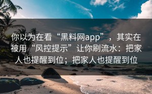 你以为在看“黑料网app”，其实在被用“风控提示”让你刷流水：把家人也提醒到位；把家人也提醒到位
