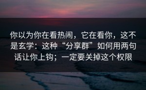 你以为你在看热闹，它在看你，这不是玄学：这种“分享群”如何用两句话让你上钩；一定要关掉这个权限