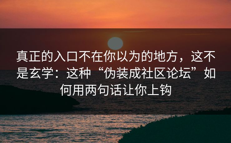 真正的入口不在你以为的地方,这不是玄学:这种“伪装成社区论坛”如何用两句话让你上钩 真正的入口不在你以为的地方,这不是玄学:这种“伪装成社区论坛”如何用两句话让你上钩