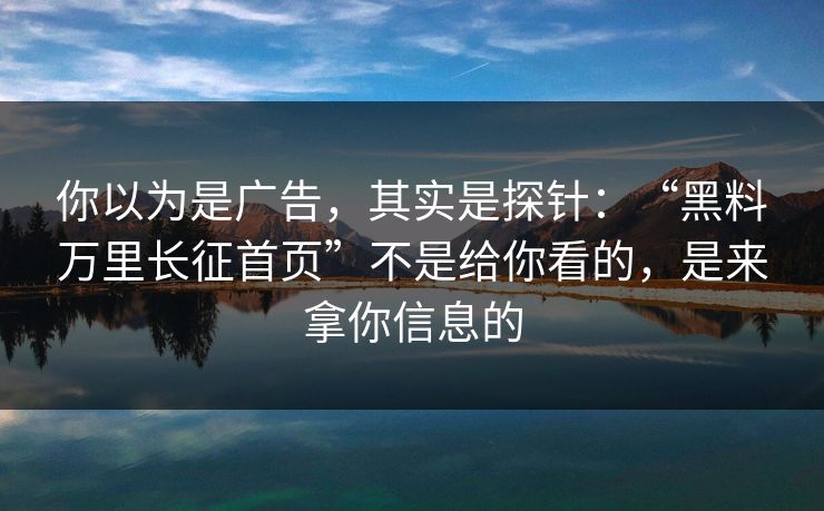 你以为是广告，其实是探针：“黑料万里长征首页”不是给你看的，是来拿你信息的