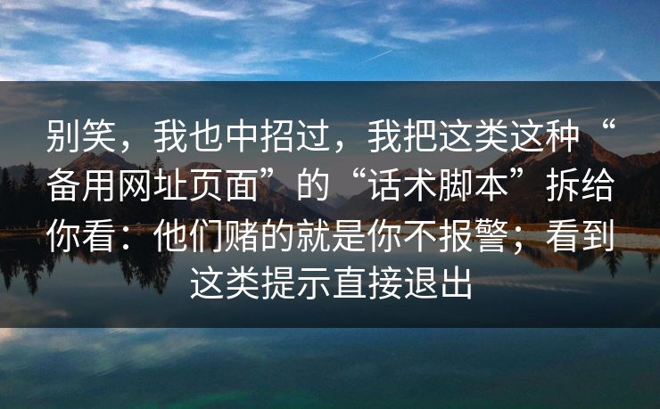 别笑，我也中招过，我把这类这种“备用网址页面”的“话术脚本”拆给你看：他们赌的就是你不报警；看到这类提示直接退出