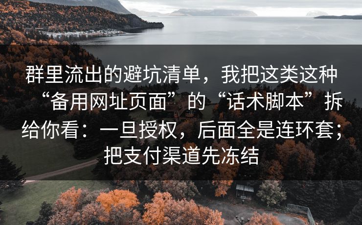 群里流出的避坑清单，我把这类这种“备用网址页面”的“话术脚本”拆给你看：一旦授权，后面全是连环套；把支付渠道先冻结