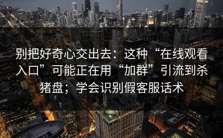 别把好奇心交出去：这种“在线观看入口”可能正在用“加群”引流到杀猪盘；学会识别假客服话术