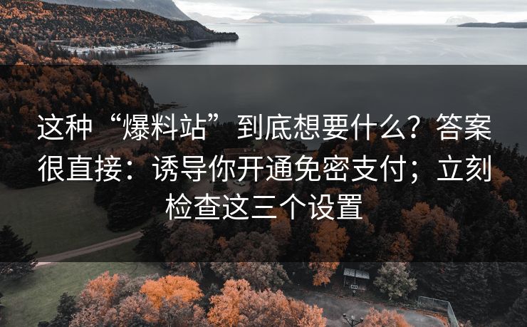 这种“爆料站”到底想要什么?答案很直接:诱导你开通免密支付;立刻检查这三个设置 这种“爆料站”到底想要什么?答案很直接:诱导你开通免密支付;立刻检查这三个设置