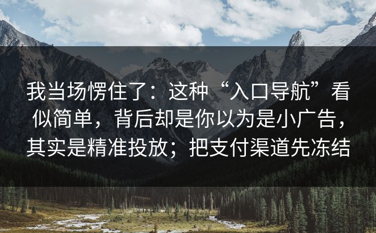 我当场愣住了:这种“入口导航”看似简单,背后却是你以为是小广告,其实是精准投放;把支付渠道先冻结 我当场愣住了:这种“入口导航”看似简单,背后却是你以为是小广告,其实是精准投放;把支付渠道先冻结
