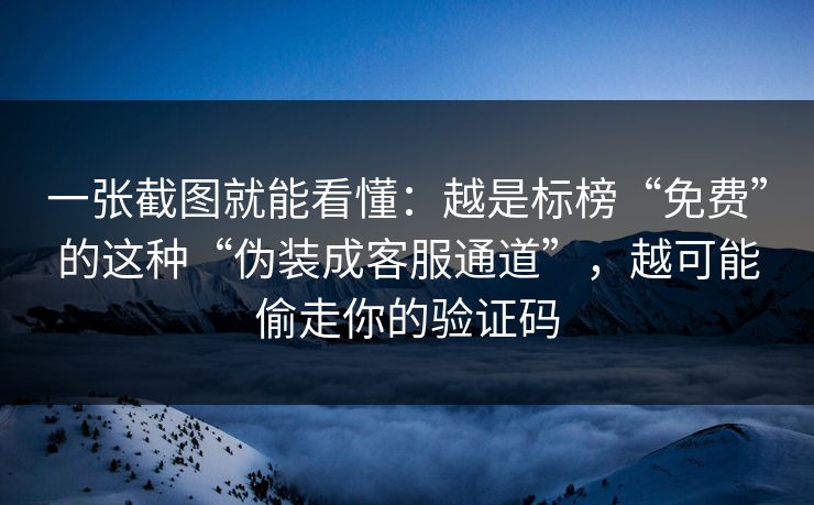 一张截图就能看懂：越是标榜“免费”的这种“伪装成客服通道”，越可能偷走你的验证码