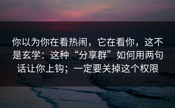你以为你在看热闹，它在看你，这不是玄学：这种“分享群”如何用两句话让你上钩；一定要关掉这个权限